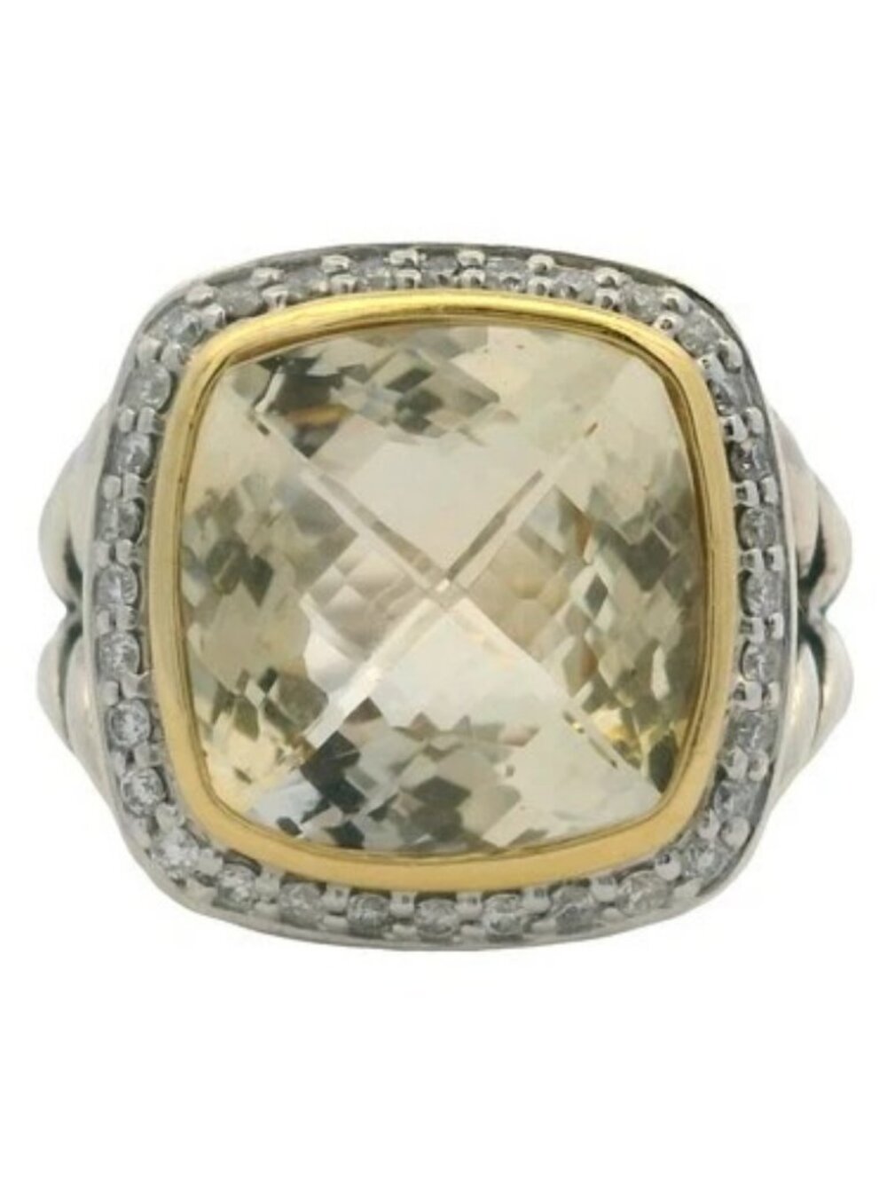 David Yurman 925 Sterling and 18k Gold Citrine Diamond 15mm Albion Ring Size 4